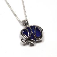 Elephant Cobalt Blue Sea Glass Locket Necklace